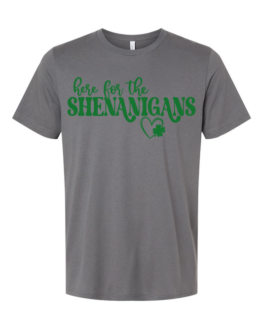 Here For the Shenanigans Clover Heart Green Bella Canvas Unisex Graphic Tee
