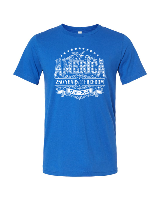 Independence Day America 250th Anniversary 1776-2026 Vintage Eagle Patriotic USA 4th of July White Bella Canvas Unisex Graphic T-Shirt
