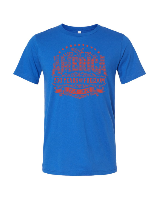 Independence Day America 250th Anniversary 1776-2026 Vintage Eagle Patriotic USA 4th of July Red Bella Canvas Unisex Graphic T-Shirt