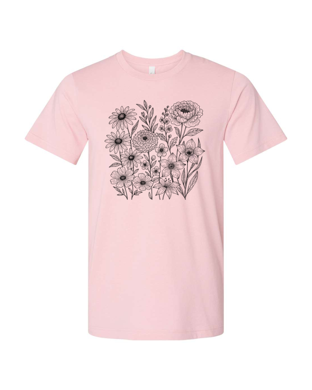 Retro Wildflower Vintage Boho Floral Whimsical Spring Flowers Black Bella Canvas Unisex Graphic T-Shirt