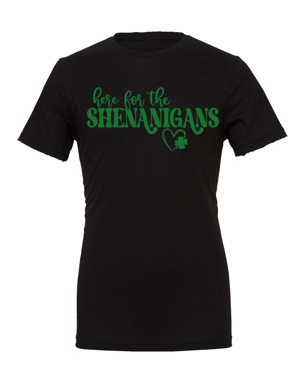 Here For the Shenanigans Clover Heart Green Bella Canvas Unisex Graphic Tee