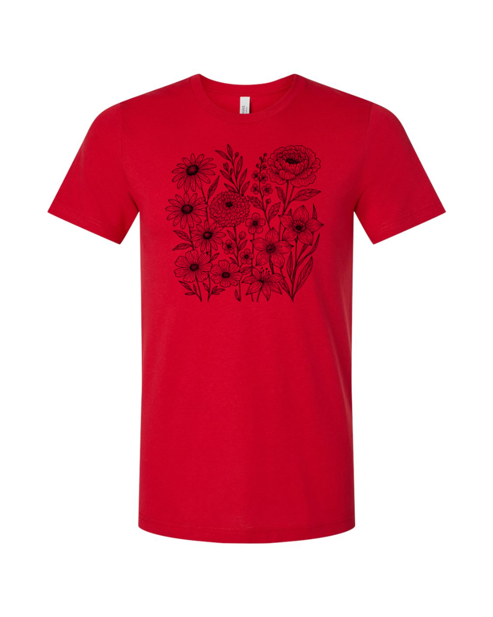 Retro Wildflower Vintage Boho Floral Whimsical Spring Flowers Black Bella Canvas Unisex Graphic T-Shirt