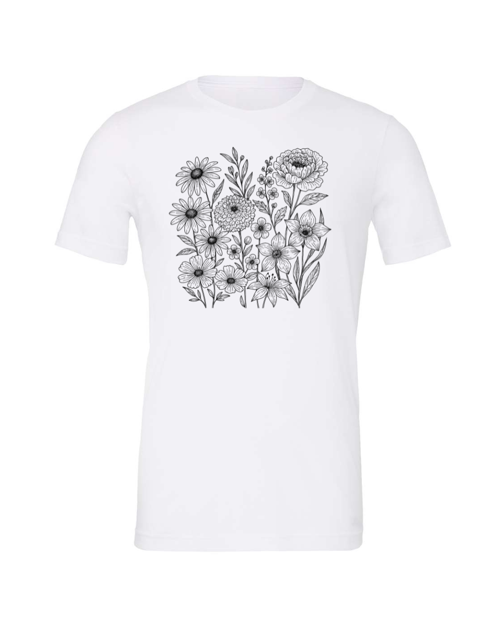Retro Wildflower Vintage Boho Floral Whimsical Spring Flowers Black Bella Canvas Unisex Graphic T-Shirt