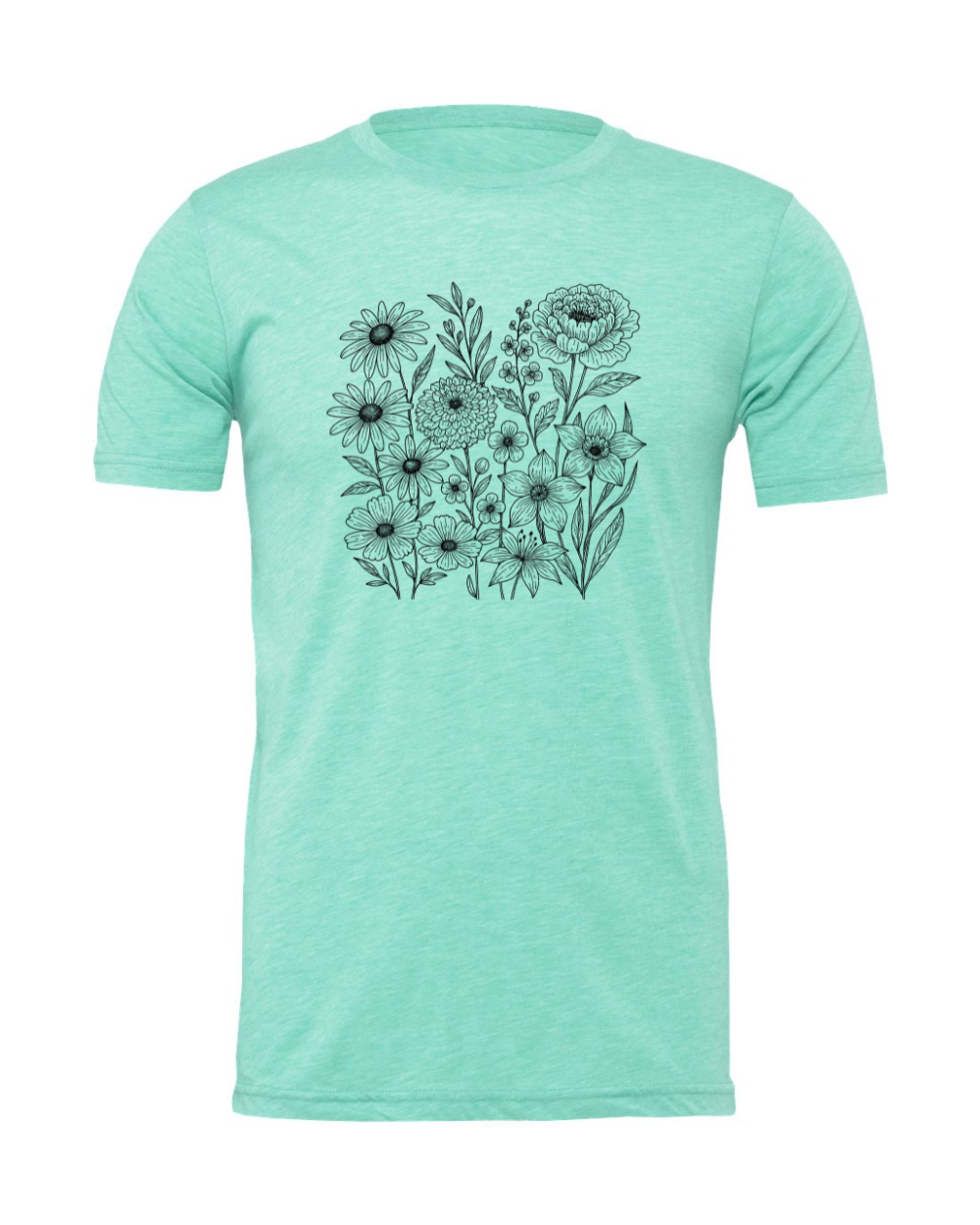 Retro Wildflower Vintage Boho Floral Whimsical Spring Flowers Black Bella Canvas Unisex Graphic T-Shirt
