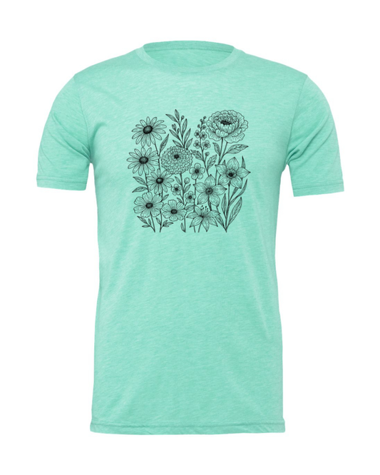 Retro Wildflower Vintage Boho Floral Whimsical Spring Flowers Black Bella Canvas Unisex Graphic T-Shirt