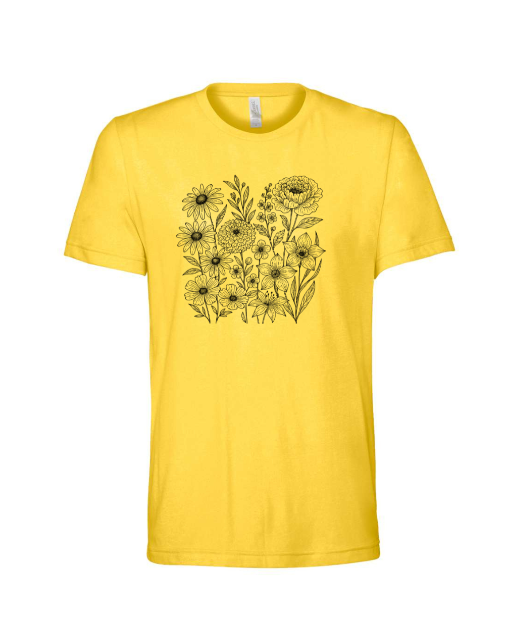 Retro Wildflower Vintage Boho Floral Whimsical Spring Flowers Black Bella Canvas Unisex Graphic T-Shirt