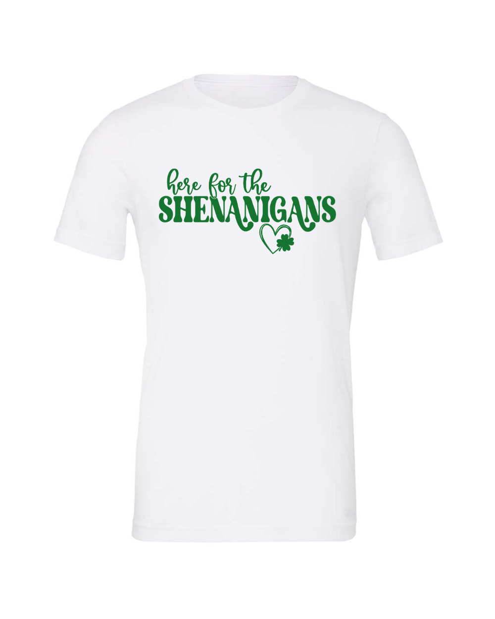 Here For the Shenanigans Clover Heart Green Bella Canvas Unisex Graphic Tee