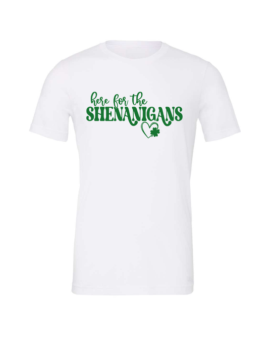 Here For the Shenanigans Clover Heart Green Bella Canvas Unisex Graphic Tee
