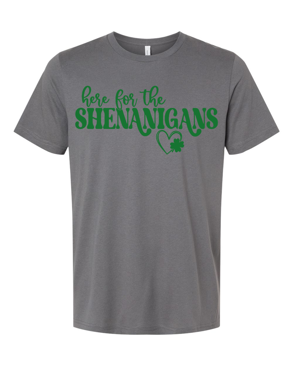 Here For the Shenanigans Clover Heart Green Bella Canvas Unisex Graphic Tee